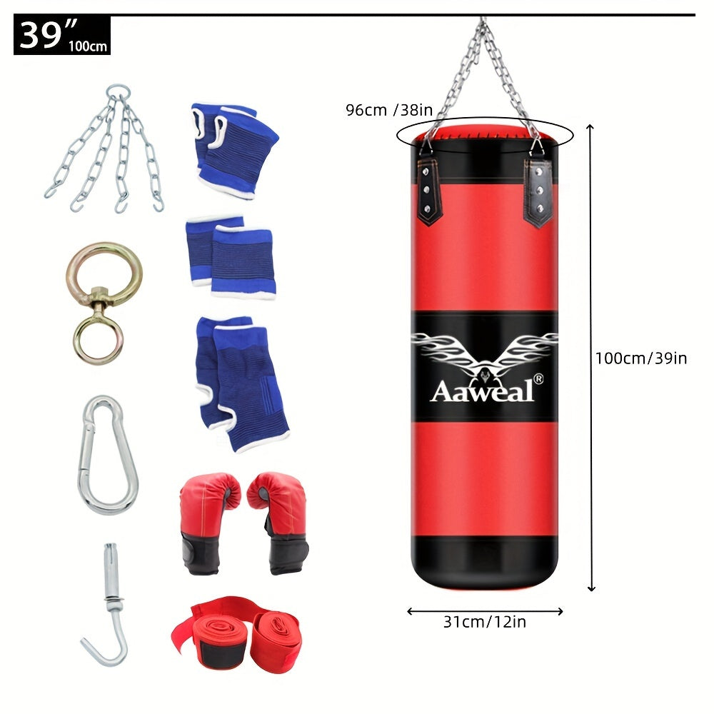 Hanging Hollow Boxing Sandbag Set with Hook for Home Gym(Red)-1