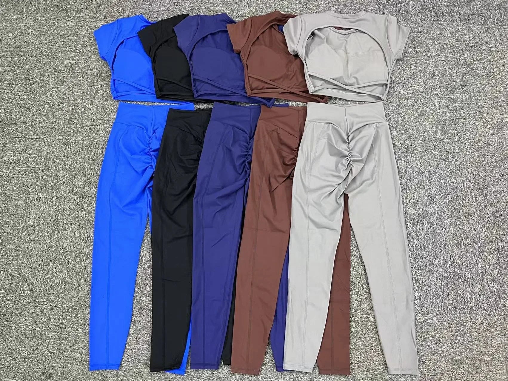 Cross Backless Sporty Set Women 2 Piece Sportswear Short Sleeve Training Suit for Fitness Yoga Wear Female Gym Workout Clothes-4