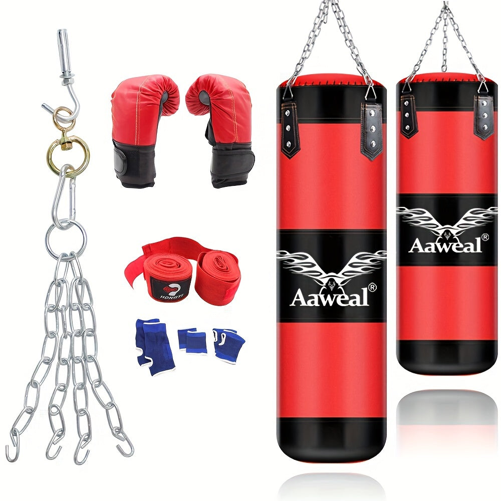 Hanging Hollow Boxing Sandbag Set with Hook for Home Gym(Red)-0